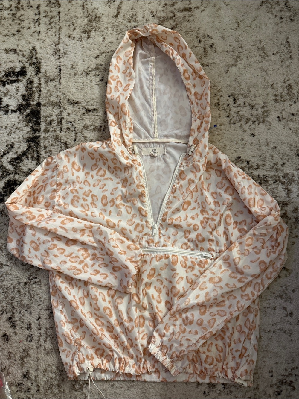 Thread & Supply Hooded Windbreaker - Cream & Tan Leopard Print